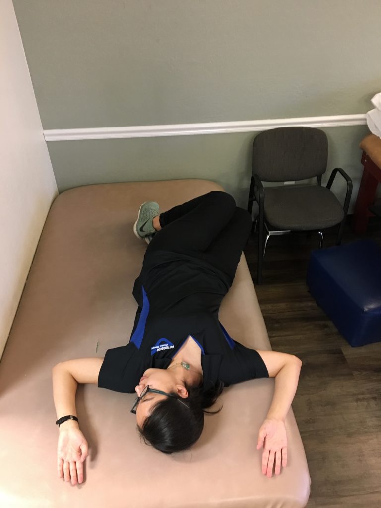 Supine trunk cervical rotation stretch will loosen your spine.